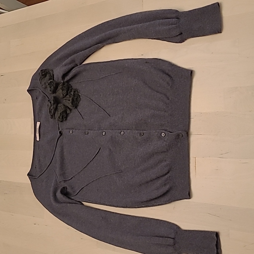 EUC Valentino Red Grey Wool/Cashmere Blend Rosette Button Front Cardigan